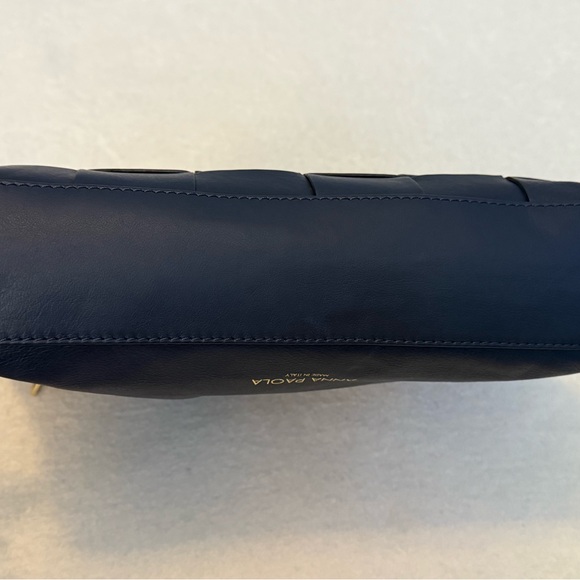 Anna Paola Leather Basketweave Zip Top Brit Shoulder Bag Made in Italy Navy Blue - Picture 4 of 10